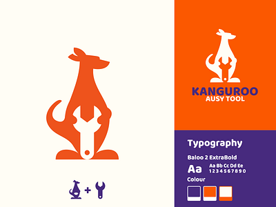 Kanguroo Ausy Tool Logo Design animal australia ausy awesome design double meaning dual meaning icon identity illustration inspirations kangaroo logo mark mascot modern negative space simpel vector zoo