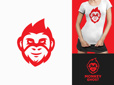 Monkey and Ghost Logo Combinations animal ape branding character combination logo dual meaning funny ghost gorilla graphic design icon ilustration logo design mark mascot monkey muscle negative space phantom vector