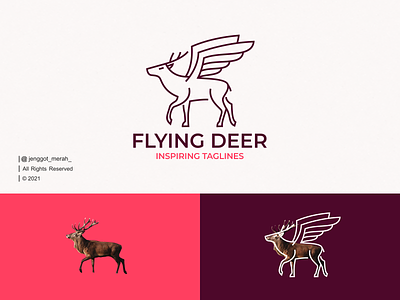 Flying Deer Line Art Logo Design animal awesome branding character cute deer deers design flying gazelle horn jenggot merah line art logo mark minimal monoline symbol vector wing