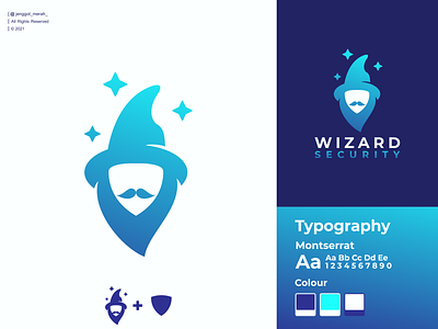 Wizard Security Logo Design brand brand mark branding clever combination design dual meaning flat graphic design identity inspirations logo mark minimal monogram negative space security symbol vector wizard