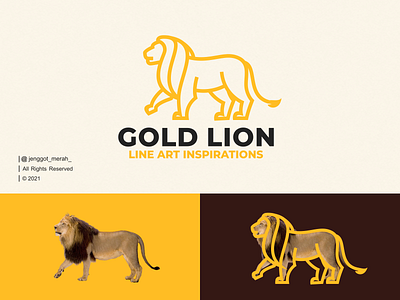 Gold Lion Line Art Inspirations logo idea! africa animal awesome branding cat design forest icon inspirations king line art lion lions logo mark minimal modern monoline pride symbol