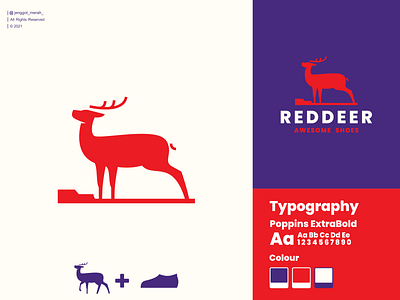 Red Deer Awesome Shoes logo animal awesome brand branding combinations deer design double meaning gazelle hidden meaning icon identity inspirations logo mark mascot negative space shoes stag vector