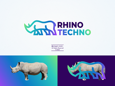 RhinoTechno Line Art logo idea. animal design graphic horn icon line line art logo nature rhino strong symbol tech techno technology vector wild wildlife zoo