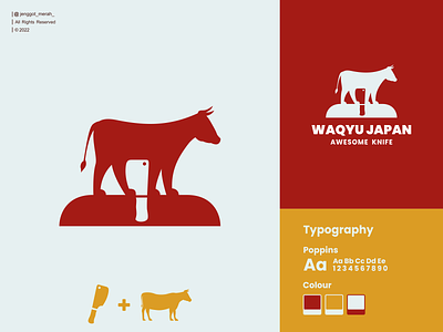 Waqyu Japan Logo Design! animal awesome beef brand branding bull cow design element farm graphic icon illustration inspirations knife logo monogram negative space symbol vector