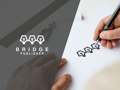 Bridge Publisher logo design bridge design forsale identity logo pen publisher