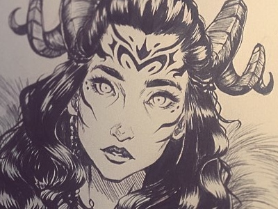 Horns drawing druid illustration ink
