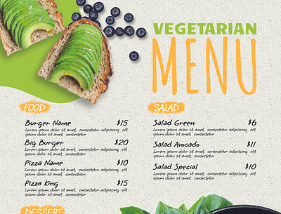 Vegetarian Menu Design branding design flyer graphic design illustration menus restaurant vector vegan vegetarian