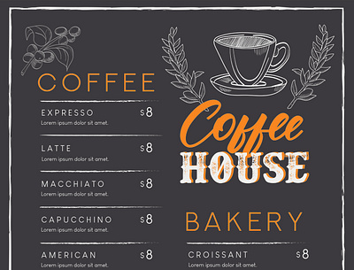 Coffee House and Bakery Menu List bakery branding cafe coffee house design flyer graphic design illustration menus restaurant vector