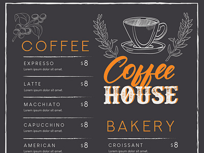 Coffee House and Bakery Menu List