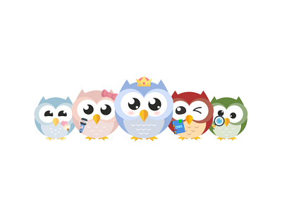 Owl Family dribbble illustraion mascot owl