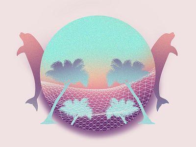 Feel The W A V E adobe illustrator adobe photoshop aesthetic dolphins dribble palm trees pink vaporwave