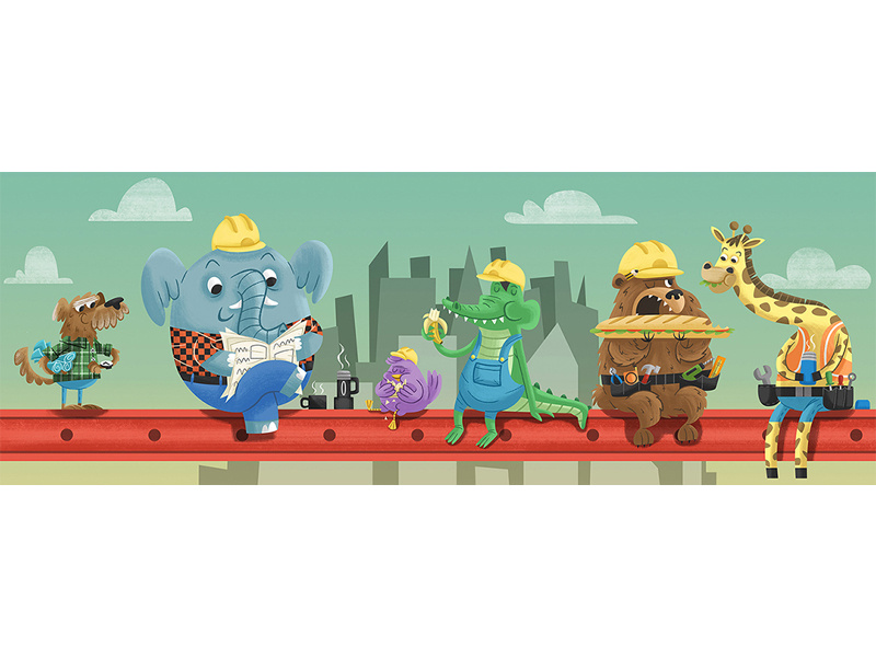 Break Time! lunch giraffe bear crocodile dog childrens illustration elephant kid lit builders construction