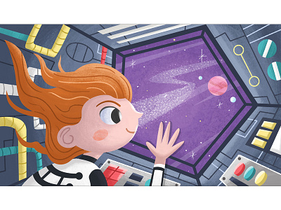 Space Explorer astronaut aubergine childrens illustration explorer illustration kid lit planets space space ship stars