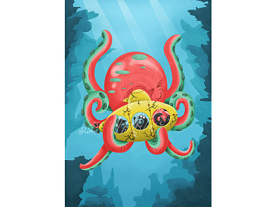Misunderstood adventure character design illustration kid lit monster ocean octopus peril sailors submarine under the sea