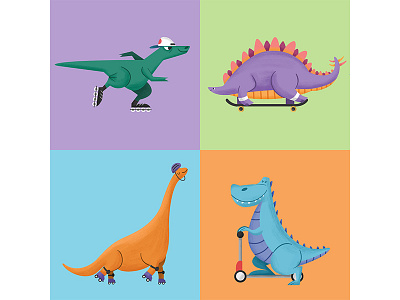 Skate Mates character design dinos dinosaur dinsoaurs illustration kid lit skate skateboard skating