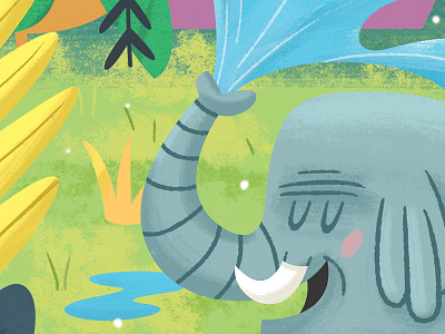 Elephant WIP character design elephant forest illustration jungle kid lit rainforest texture trunk water wip