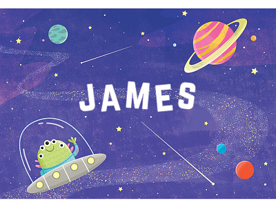 Custom Name Space Print alien character design custom galaxies illustration kids room name outer space planets print space