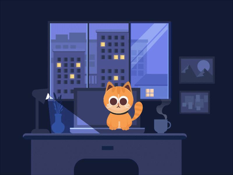 Calm Workspace animation apartment cat city life cup of tea gif illustration kitty laptop light motion remote work tea workspace