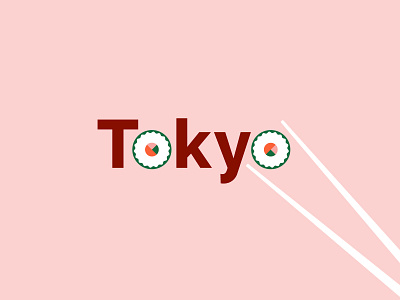 TOKYO 🍣 chopsticks color design flat font illustration logo minimal modern pink sushi tokyo typeface typography vector visual design