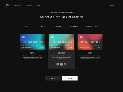 Customize your credit card 💳 banking branding color credit card dark mode design finance gradient minimal product design ui visual design web