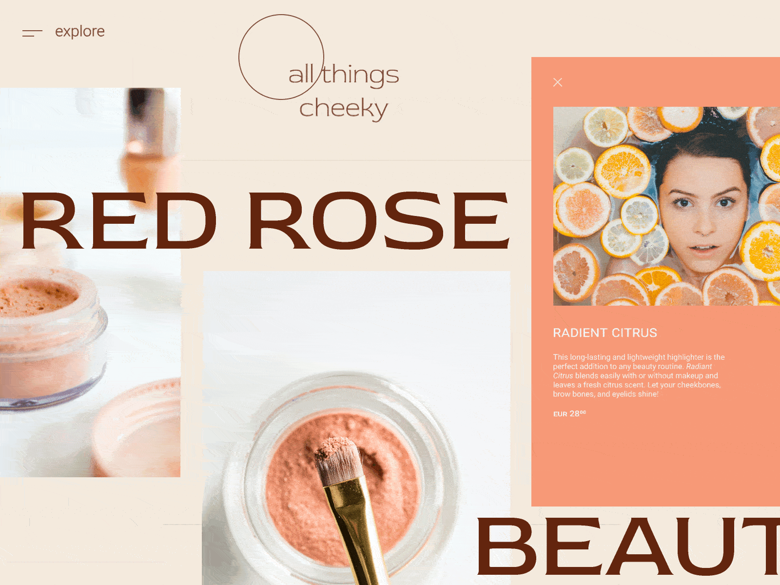 red rose beauty animation beauty blog branding makeup minimal product design scroll typogaphy unsplash visual design
