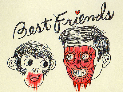 Best Friends! boy eat face friends monkey sketchbook