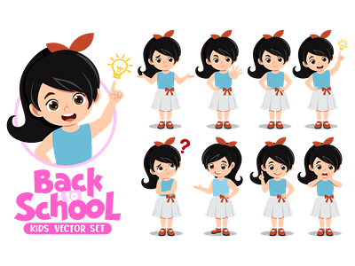 cute little girl 2d animation cartoon character creation kit cute design emote girl graphic design happy illustration little movement ponytail school skirt student talking vector