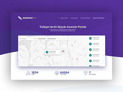 Asansor.co Homepage blue design elevator flat gradient map portal shadow web