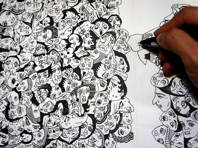 Multiple Face black drawing face illustration