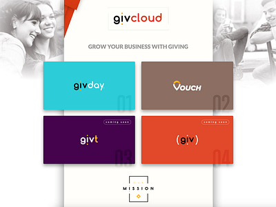 Landing page for GivCloud platform exploration home landing platform ui ux