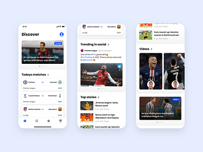 Football app - Discover app app design clean concept football football club minimal ui ux