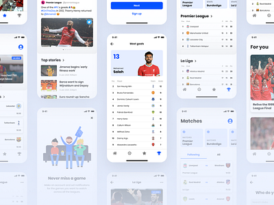 Football app - Overview app app design clean concept design football minimal soccer ui ux