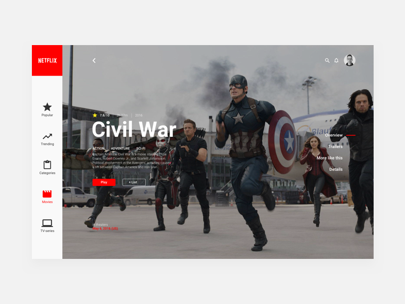 Netflix Redesign - Movies app minimal streaming tv-series movies web ux ui redesign netflix
