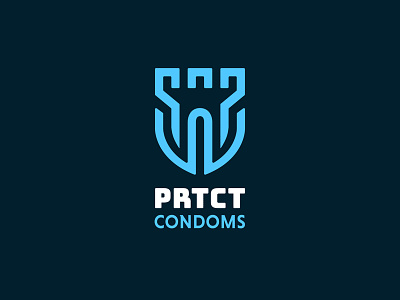 Logo PRTCT Condoms blue condoms line logo love pleasure protect prtct save strong