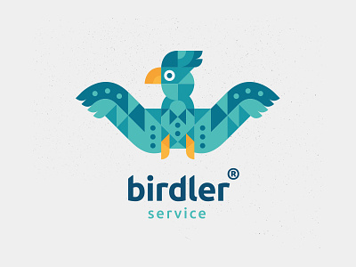 Birdler service bird blue bow-tie butler cube green grid logo open service welcome yellow
