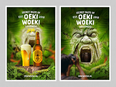 Oeki Woeki Brewery Posters beer bottle brewery cave concept forest glass logo oeki woeki photoshop poster psd