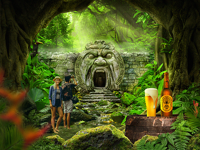 Oeki Woeki Brewery Forest beer bottle brewery cave concept forest glass logo oeki woeki photoshop poster psd