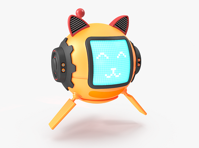 Cat Drone 3D model cat concept cute display droid drone emoji emotion fly futuristic head levitation machine pixel robot round scifi smile technology walker