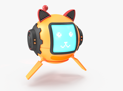 Cat Drone 3D model cat concept cute display droid drone emoji emotion fly head levitation machine pixel robot round scifi walker