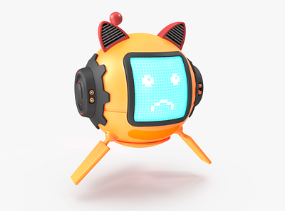 Cat Drone 3D model cat concept cute digital display droid drone emoji emotion fly futuristic head levitation machine pixel robot round smile technology