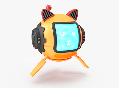 Cat Drone 3D model cat concept cute digital display droid drone emoji emotion fly futuristic head machine pixel robot round scifi smile technology walker