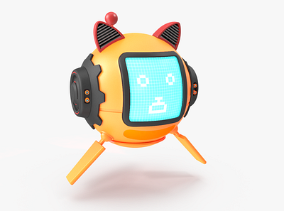 Cat Drone 3D model cat concept cute digital display droid drone emoji emotion fly futuristic head machine pixel robot round scifi smile technology walker