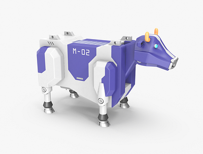 Robot Cow 3D model animal autonomus bot cattle charge cow electrical electronics farm grass machine mech mechanical metal milk modern purple robot scifi violet