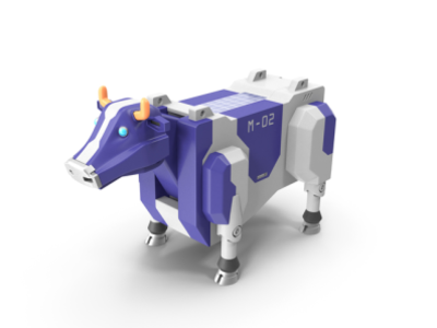 Robot Cow Picture 360 animal autonomus bot cattle charge cow electrical electronics farm grass machine mech mechanical metal milk modern purple robot scifi violet