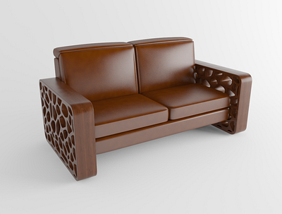 Porous Sofa 3D Model brown cell cells furniture interior leather porous props sofa wood