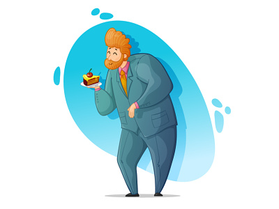 Cake lover business cartoon character concept design illustration man people person vector