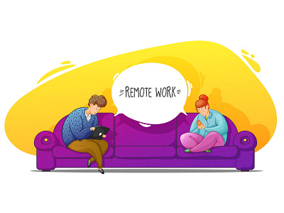 Remote work business cartoon character design illustration isolated man people person remote work vector
