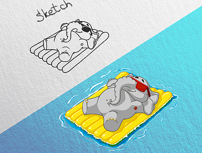 Elephants. Summer. On an inflatable mattress. beach cartoon character float fun holiday illustration leisure mattress ocean pool relax relaxation sea summer swim travel vacation vector water