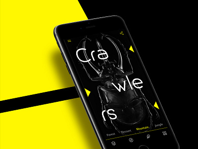 Crawlers app black bugs crawlers design insect interface minimal nature yellow