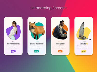 Onboarding Screens animals design flat mobile onboarding people ui ux uxdesign